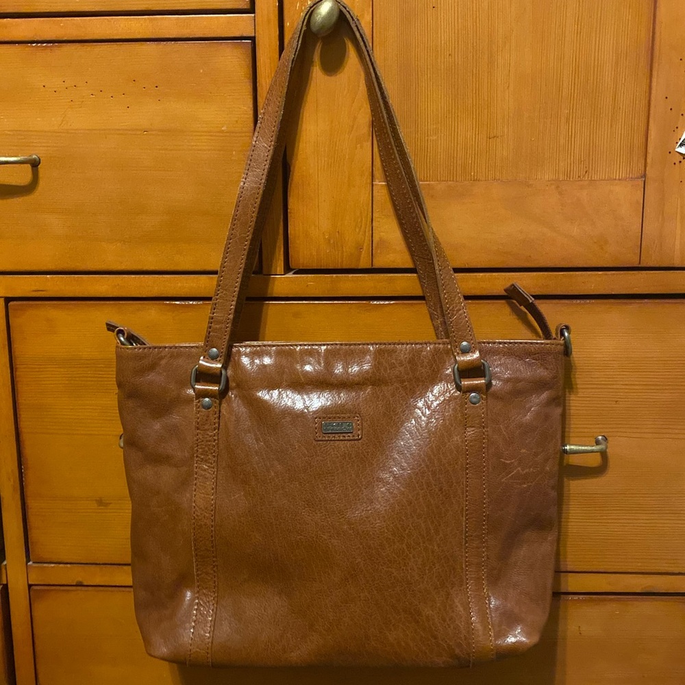 Spikes and Sparrows Large Leather Cognac Satchel